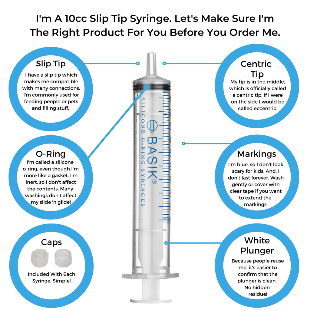 BASIK 10cc Slip Tip Syringe With Silicone O-Ring - Reusable BASIK
