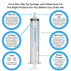 BASIK 10cc Slip Tip Syringe With Silicone O-Ring - Reusable BASIK