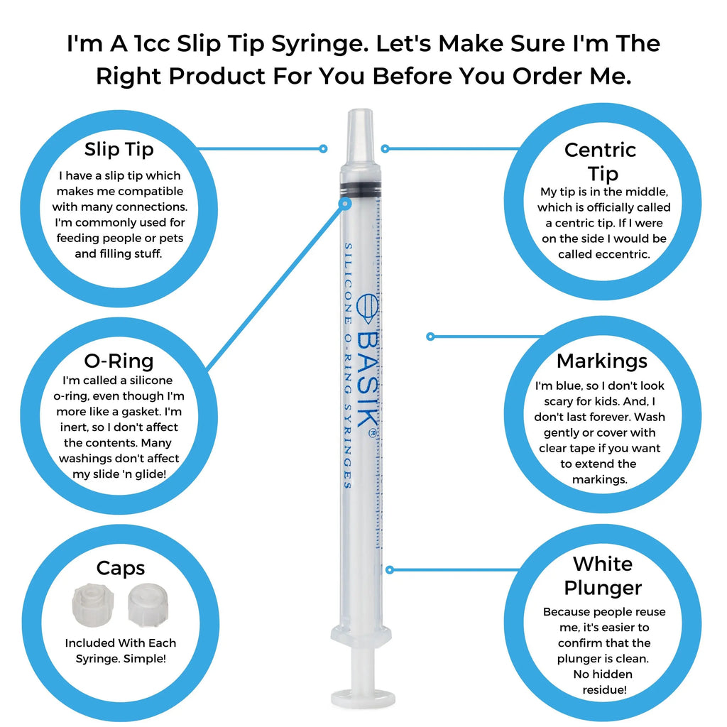 BASIK 1cc Slip Tip Syringe With Silicone O-Ring - Reusable BASIK