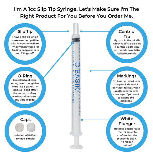 BASIK 1cc Slip Tip Syringe With Silicone O-Ring - Reusable BASIK