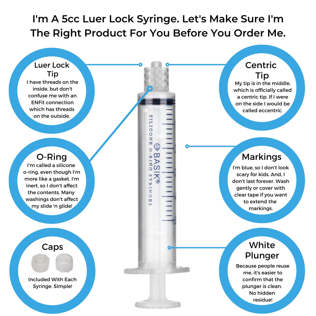 BASIK 5cc Luer Lock Syringe With Silicone O-Ring - Reusable