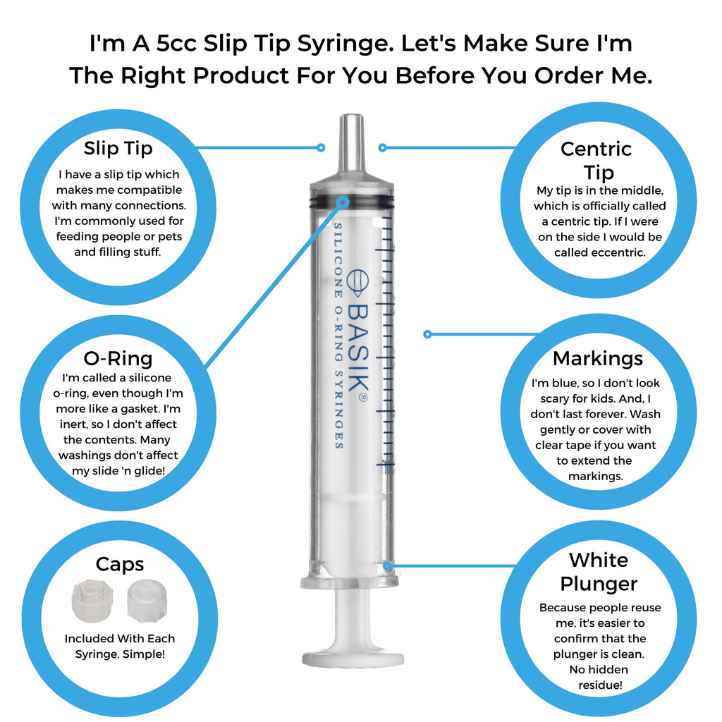 BASIK 5cc Slip Tip Syringe With Silicone O-Ring - Reusable BASIK