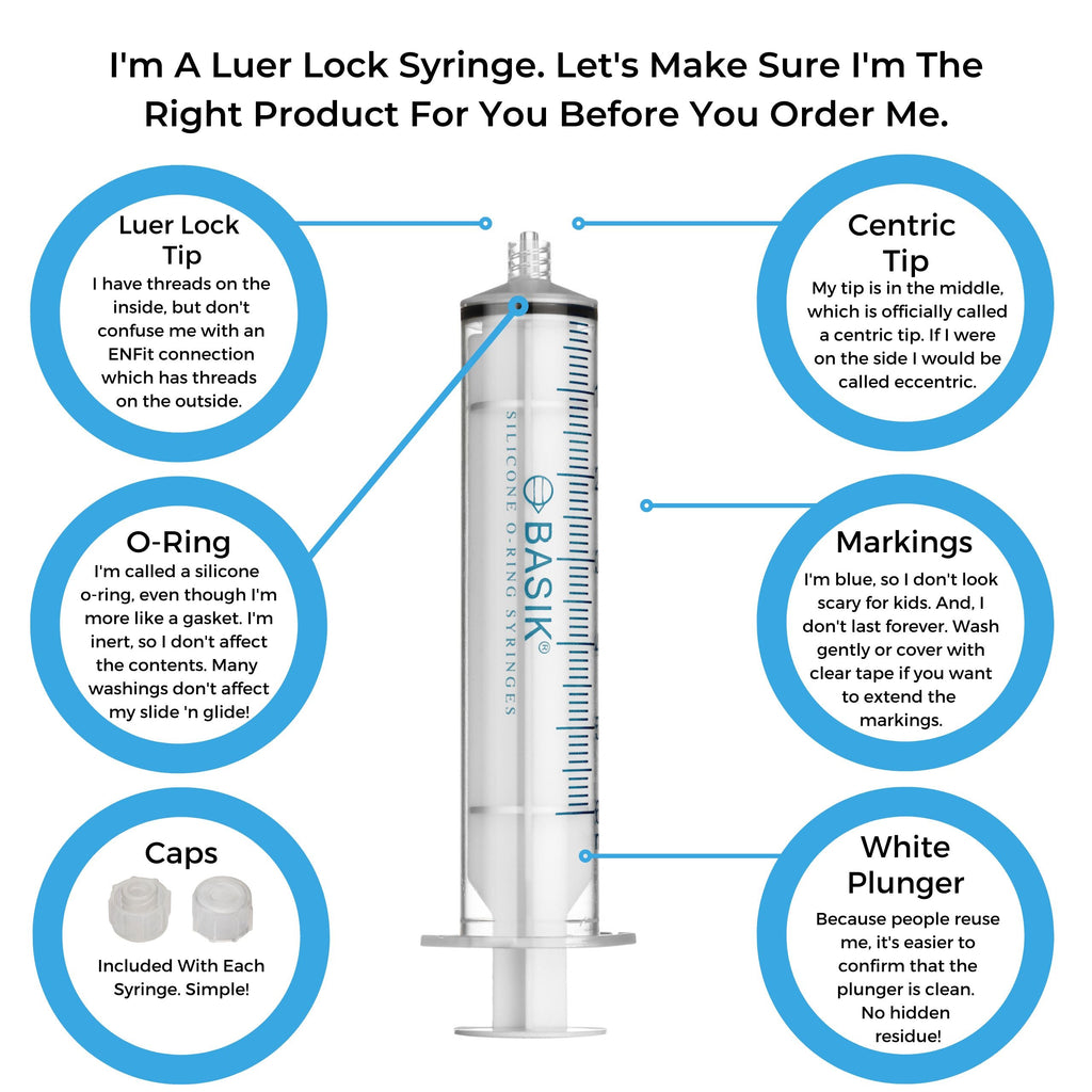 BASIK 60cc Luer Lock Syringe With Silicone O-Ring - Reusable BASIK