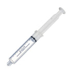 A clear plastic silicone transfer syringe with black measurement markings and text reading 'Silicone Transfer Syringes' on a plain white background.